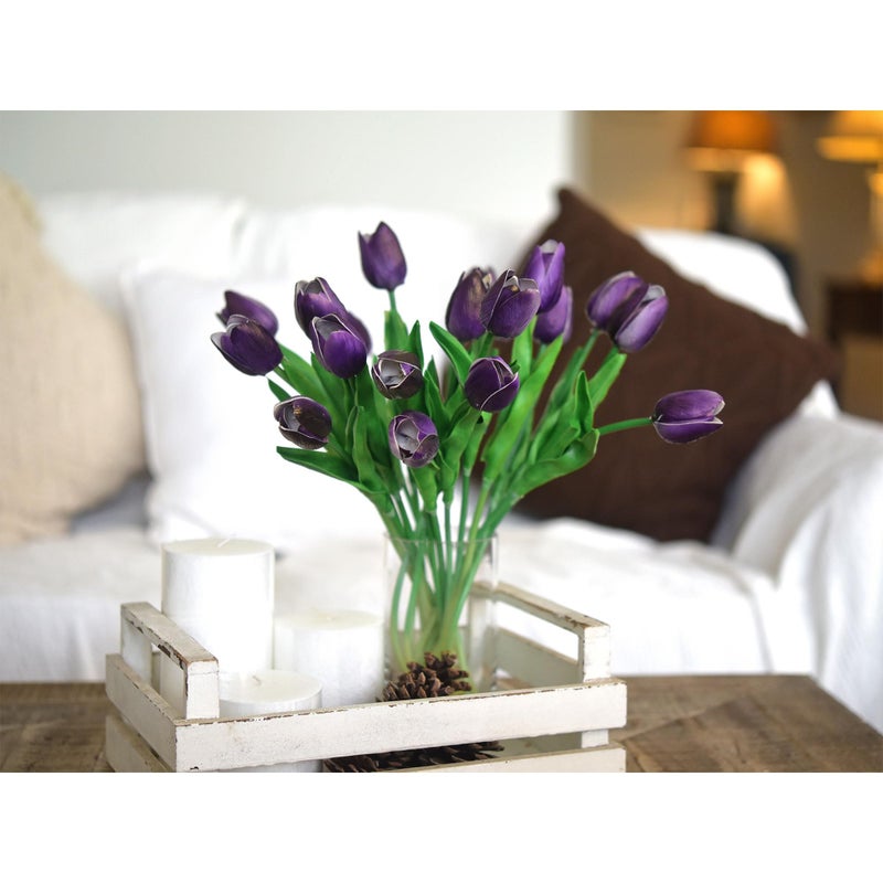 FiveSeasonStuff Real Touch Tulips Artificial Flowers â€“ 15 Stems Faux Tulip Bouquet in Gift Box for Wedding, Home Decor, Party, Floral Arrangements (Sweet Plum Purple) - Image 2